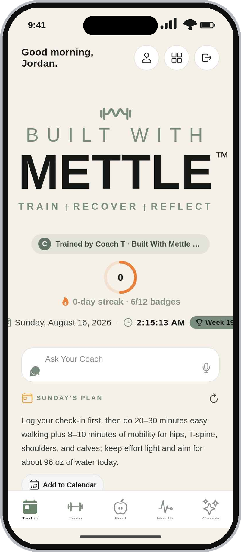 Built With Mettle app home screen on iPhone